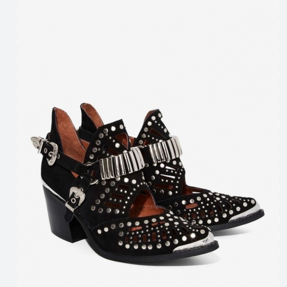 Jeffrey Campbell Black Studded Cutout Western Ankle Boots